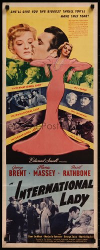 8j0377 INTERNATIONAL LADY insert 1941 George Brent, Basil Rathbone, sexy Ilona Massey is dangerous!