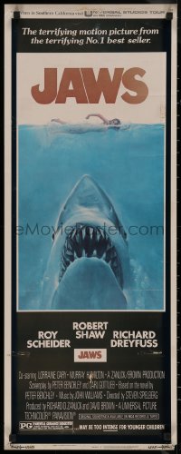 8j0380 JAWS insert 1975 Steven Spielberg's classic movie & image, much more rare than the one-sheet!