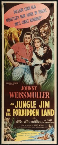 8j0381 JUNGLE JIM IN THE FORBIDDEN LAND insert 1951 art of Johnny Weissmuller in the jungle!