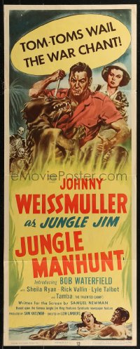 8j0383 JUNGLE MANHUNT insert 1951 Johnny Weissmuller as Jungle Jim, Ryan, safari into savagery!