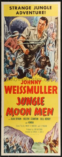 8j0384 JUNGLE MOON MEN insert 1955 Johnny Weissmuller as himself with Jean Byron & Kimba the chimp!