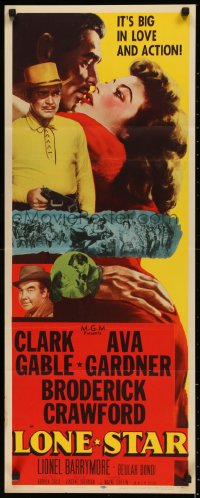 8j0390 LONE STAR insert 1951 Clark Gable with gun & close up kissing sexy Ava Gardner!