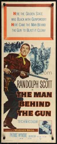 8j0396 MAN BEHIND THE GUN insert 1952 Randolph Scott blasted the Golden State clean of treason!