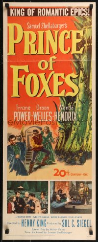 8j0410 PRINCE OF FOXES insert 1949 Orson Welles, Tyrone Power w/sword protects pretty Wanda Hendrix!