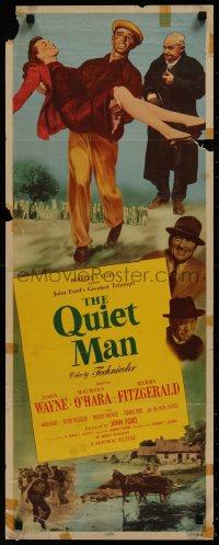8j0411 QUIET MAN insert 1951 great image of John Wayne carrying Maureen O'Hara, John Ford!