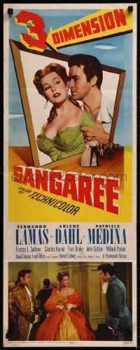 8j0420 SANGAREE 3D insert 1953 cool artwork of Fernando Lamas holding sexiest Arlene Dahl!