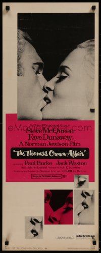 8j0439 THOMAS CROWN AFFAIR insert 1968 best kiss close up of Steve McQueen & sexy Faye Dunaway!