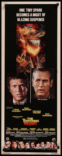 8j0442 TOWERING INFERNO insert 1974 Steve McQueen, Paul Newman, burning building by John Berkey!