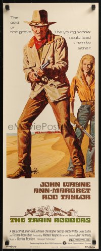 8j0443 TRAIN ROBBERS insert 1973 art of cowboy John Wayne & sexy Ann-Margret by Robert Tanenbaum!