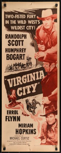 8j0449 VIRGINIA CITY insert R1956 Errol Flynn, Humphrey Bogart & Randolph Scott, Miriam Hopkins!