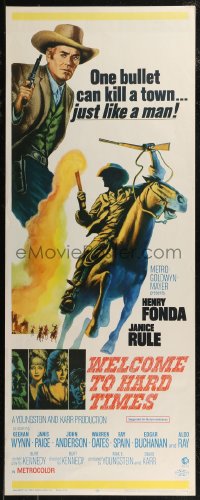 8j0453 WELCOME TO HARD TIMES insert 1967 cool art of cowboy Henry Fonda, 1 bullet can kill a town!