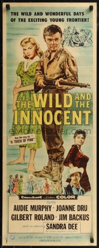 8j0455 WILD & THE INNOCENT insert 1959 Audie Murphy wants to kill a man, drink whiskey & kiss fancy women!