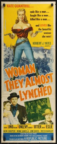 8j0460 WOMAN THEY ALMOST LYNCHED insert 1953 great art of super sexy female gunfighter Audrey Totter!
