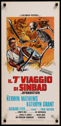 8j1026 7th VOYAGE OF SINBAD Italian locandina R1976 different art of Matthews with monsters!