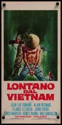 8j1101 FAR FROM VIETNAM Italian locandina 1968 art of Viet Cong soldier with gun by Renato Casaro!