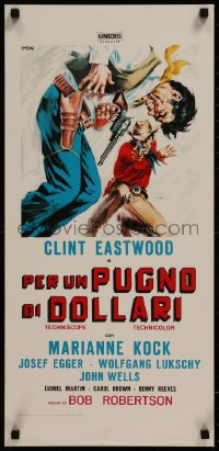 8j1105 FISTFUL OF DOLLARS Italian locandina 1970s different artwork of generic cowboy by Symeoni!