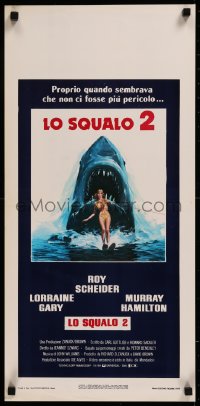 8j1151 JAWS 2 Italian locandina 1978 giant shark attacking girl on water skis by Lou Feck!