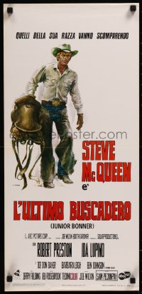 8j1154 JUNIOR BONNER Italian locandina 1972 different art of rodeo cowboy Steve McQueen by Casaro!