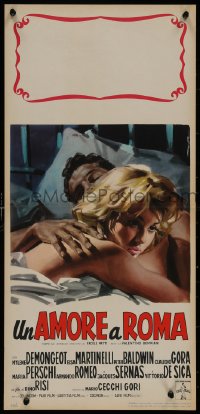 8j1168 LOVE IN ROME Italian locandina 1960 DeSeta art of sexy Mylene Demongeot on bed!