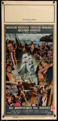 8j1187 MUTINY ON THE BOUNTY Italian locandina 1962 Marlon Brando, cool seafaring art of ship & cast