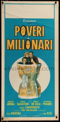8j1220 POVERI MILIONARI Italian locandina 1959 Dino Risi, art of top cast in rolled money!
