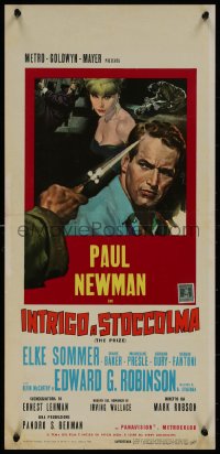 8j1223 PRIZE Italian locandina 1964 cool different art of Paul Newman in knife fight by Nistri!