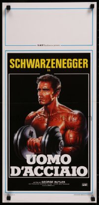 8j1224 PUMPING IRON Italian locandina 1986 Sciotti art young bodybuilder Arnold Schwarzenegger!