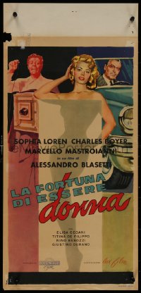 8j1288 WHAT A WOMAN Italian locandina 1956 La Fortuna di essere donna, Loren, Mastroianni!