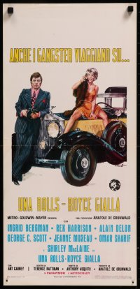 8j1297 YELLOW ROLLS-ROYCE Italian locandina R1960s Bergman, Delon, Ciriello art of car & stars!