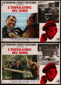 8j0827 EMPEROR OF THE NORTH POLE group of 9 Italian 18x26 pbustas 1973 Lee Marvin, Borgnine!