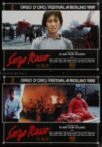 8j0991 RED SORGHUM group of 4 Italian 19x27 pbustas 1989 Hong gao Liang, Chinese war movie!