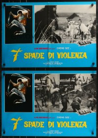8j0880 REDRESS group of 8 Italian 18x26 pbustas 1973 Casaro art of Chuang in mid-air with two swords!