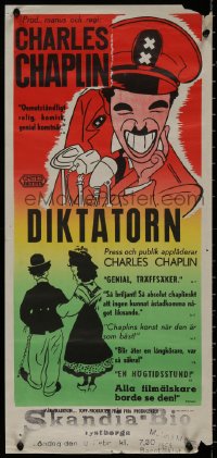 8j0010 GREAT DICTATOR Swedish stolpe 1945 Charlie Chaplin directs and stars, wacky WWII comedy!