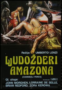 8j0625 CANNIBAL FEROX Yugoslavian 19x27 1981 Umberto Lenzi, natives w/machetes torturing women!
