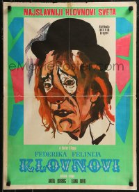 8j0628 CLOWNS Yugoslavian 19x27 1971 Federico Fellini, wonderful artwork of sad circus clown!
