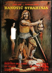 8j0643 FALCON Yugoslavian 19x27 1981 wild fantasy art of warrior holding decapitated head!