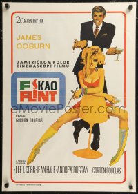 8j0664 IN LIKE FLINT Yugoslavian 19x27 1967 art of secret agent James Coburn & sexy Jean Hale by Bob Peak!