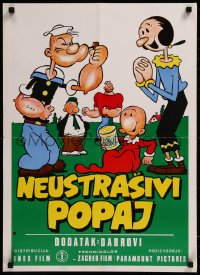 8j0688 NEUSTRASIVI POPAJ Yugoslavian 20x27 1960s art of Popeye, Olive Oyl, Bluto, Wimpy, more!