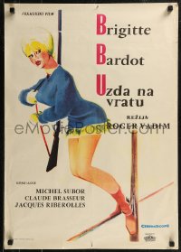 8j0691 ONLY FOR LOVE Yugoslavian 20x28 1963 sexy full-length Brigitte Bardot w/rifle, Roger Vadim!