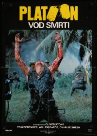 8j0699 PLATOON Yugoslavian 19x27 1987 Oliver Stone, Vietnam War, Willem Dafoe shot in iconic scene!