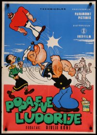 8j0700 POPAJEVE LUDORIJE Yugoslavian 19x27 1960s different art of Popeye, Olive Oyle & Bluto!