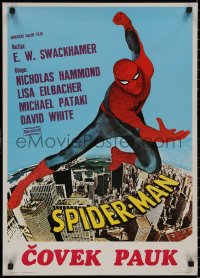8j0718 SPIDER-MAN Yugoslavian 20x28 1977 Marvel Comic, great art of Nicholas Hammond as Spidey!
