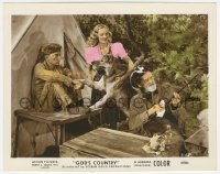 8k0009 GOD'S COUNTRY color 8x10.25 still 1946 Buster Keaton, Helen Gilbert, dog & old guy w/rifle!