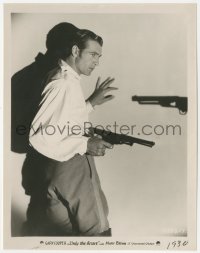 8k0328 ONLY THE BRAVE 8x10.25 still 1930 cool portrait of Gary Cooper with gun drawn by shadow!