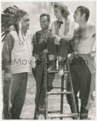 8k0415 STREETS OF LAREDO candid 7.25x9 still 1949 Holden, Freeman, Carey & Navajo chief on set!