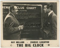 8k0029 BIG CLOCK English FOH LC 1948 c/u of Ray Milland & Charles Laughton standing by clue chart!