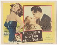 8k0750 AFFAIR IN TRINIDAD LC 1952 best romantic close up of sexiest Rita Hayworth & Glenn Ford!