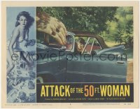 8k0775 ATTACK OF THE 50 FT WOMAN LC #3 1958 special effects image of enormous hand grabbing car!