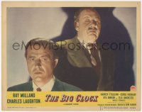 8k0794 BIG CLOCK LC #1 1948 best close up of creepy Charles Laughton looking at puzzled Ray Milland!