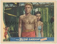8k0804 BLUE LAGOON LC #2 1949 c/u of pretty young Jean Simmons & Donald Houston in grass hut!